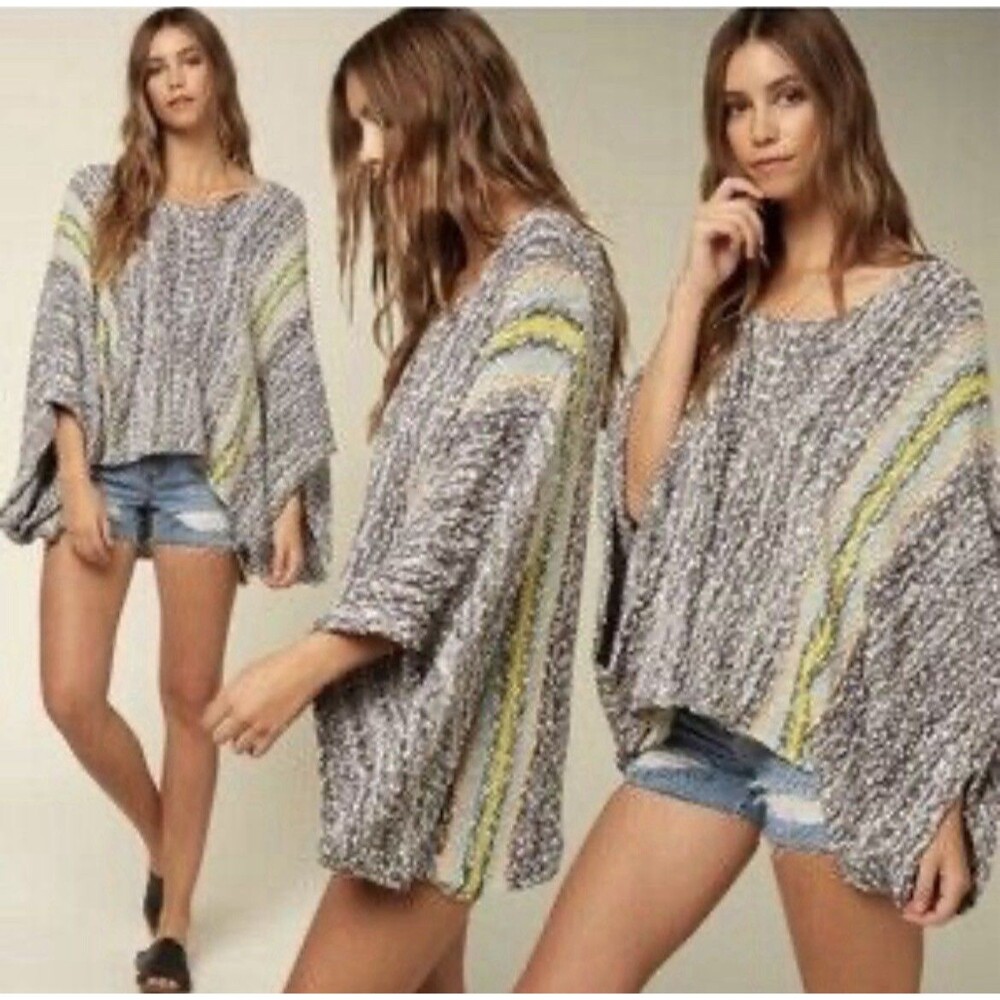 O'Neill Beach Bum Sweater Textured Knit M/L Oversized Striped Slouchy Beachy